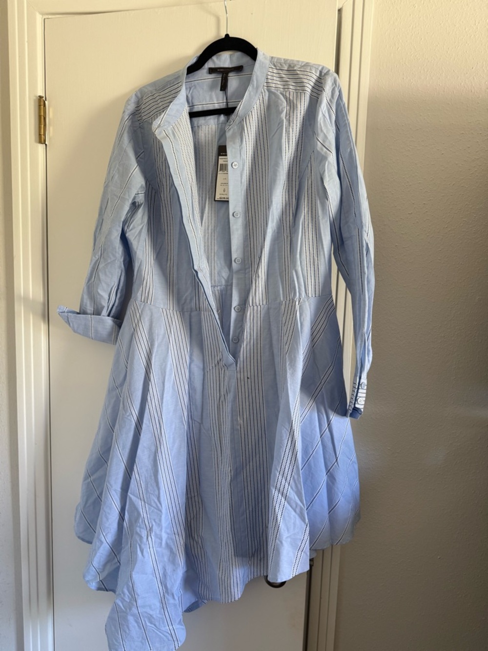 BCBGMaxAzria Light Blue Striped Long-Sleeve Shirt Dress